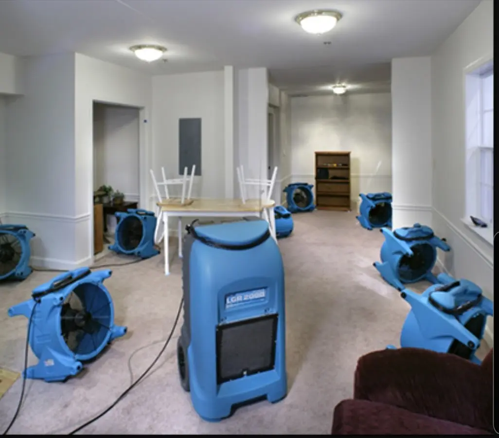 Air movers and dehumidifier setup for Water Extraction & Removal in Waukee