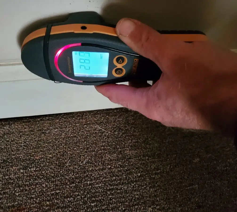 Moisture detection at baseboard during Sewage Cleanup & Sanitation in Waukee